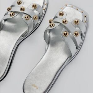 Maje Silver Sandals with Gold Studs